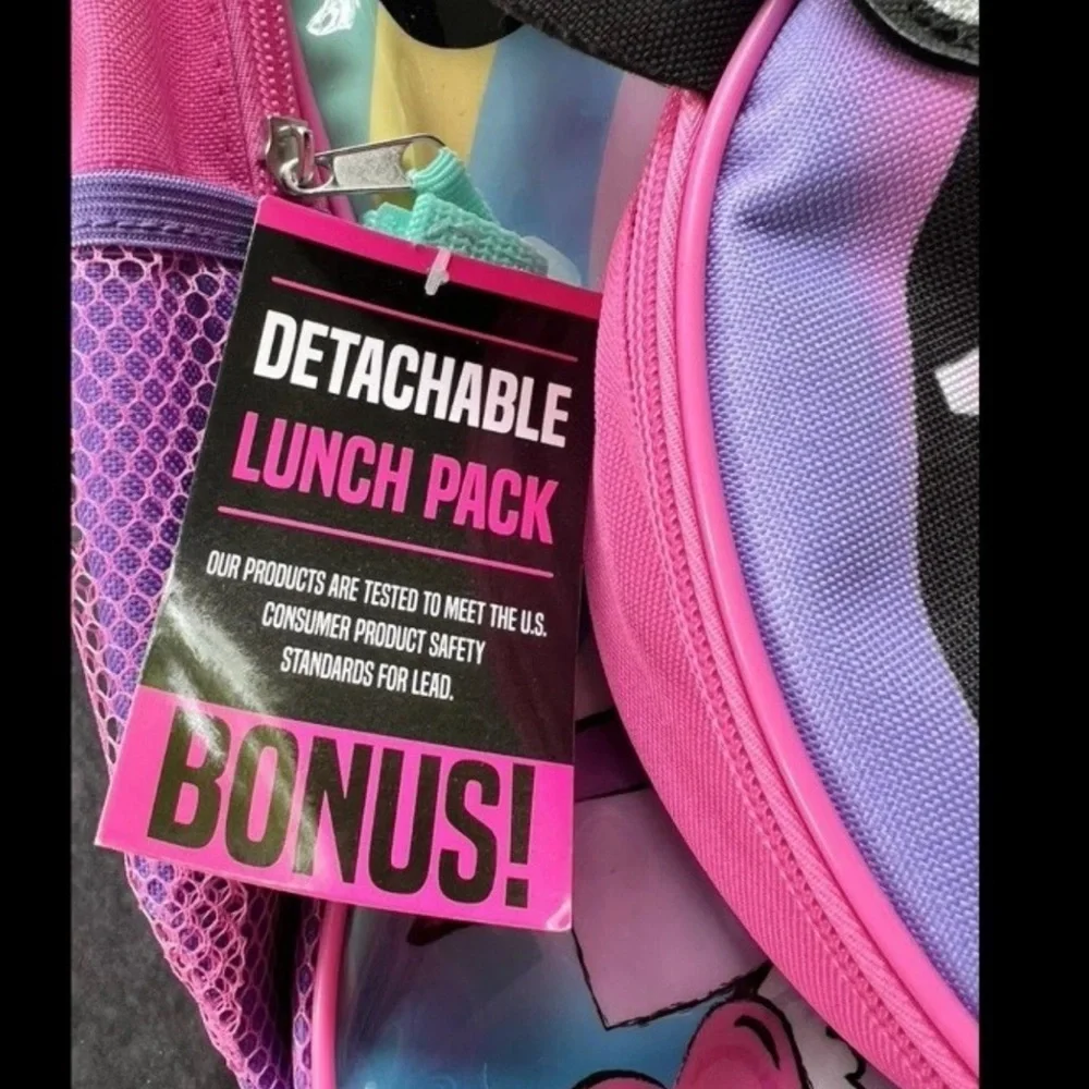 Disney Kids Backpack with Detachable Lunch Pack - Pink & Purple w/ 25 Stickers